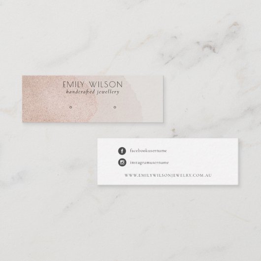 Roos Gold Shiny Brush Stokes Stud Earning Display Mini Visitekaartje (Voorkant / Achterkant)