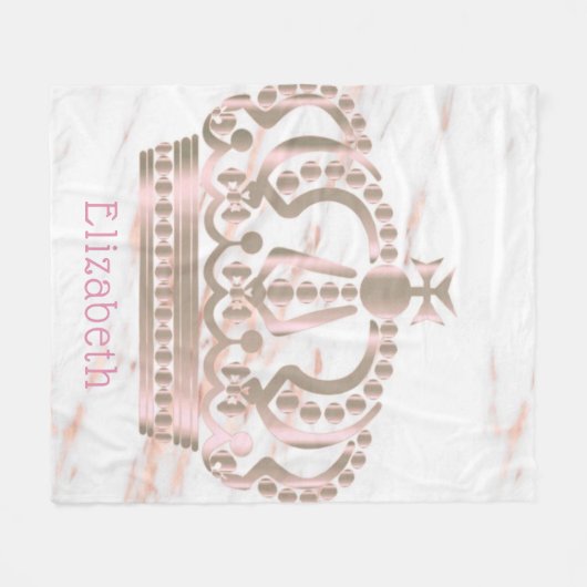 Roos Gold Shiny Princess Crown Monogram Fleece Deken (Voorkant (Horizontaal))
