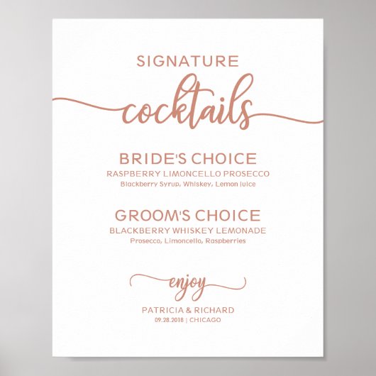 Roos Gold Signature Cocktails Weddenschap Poster (Voorkant)