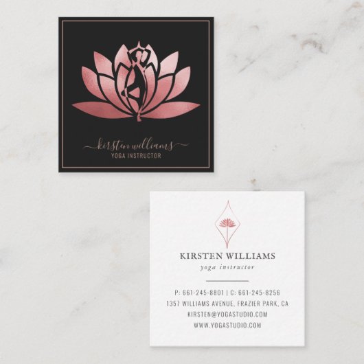 Roos Gold Signature Lotus Flower Yoga Pose Vierkante Visitekaartje (Voorkant / Achterkant)