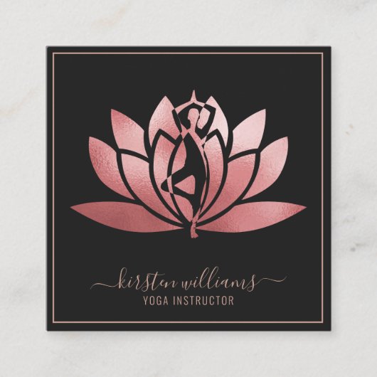 Roos Gold Signature Lotus Flower Yoga Pose Vierkante Visitekaartje (Voorkant)