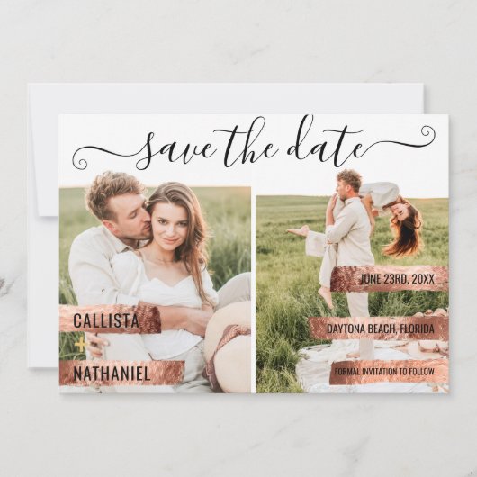 Roos Gold Signature Script Photo Save the Date (Voorkant)