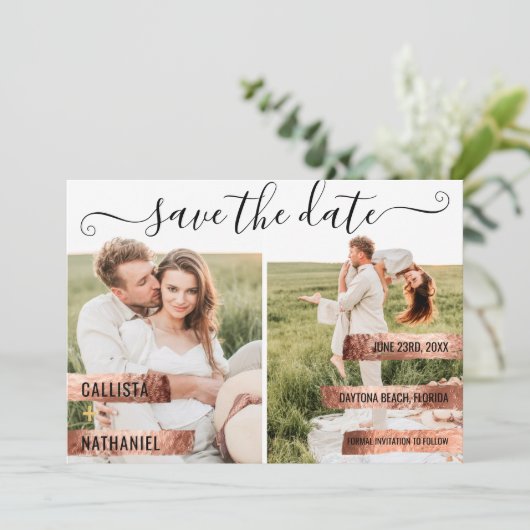 Roos Gold Signature Script Photo Save the Date (Staand voorkant)