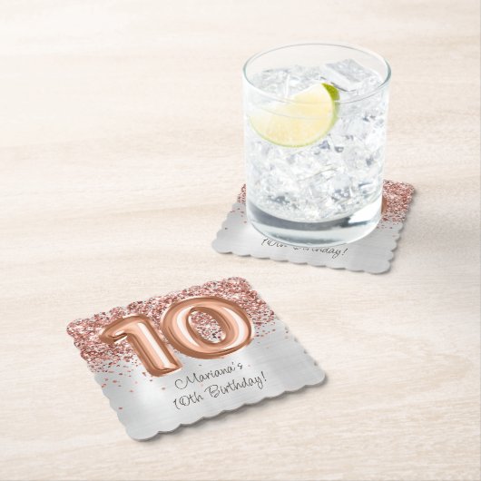 Roos Gold Silver 10e verjaardagsfeestje Kartonnen Onderzetters (Insitu)