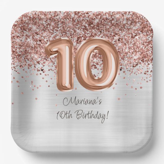 Roos Gold Silver 10e verjaardagsfeestje Papieren Bordje (Voorkant)