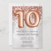 Roos Gold Silver 10e Verjaardagsfeestuitnodiging Kaart (Voorkant)