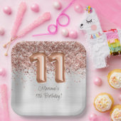 Roos Gold Silver 11e verjaardagsfeestje Papieren Bordje (Feest)