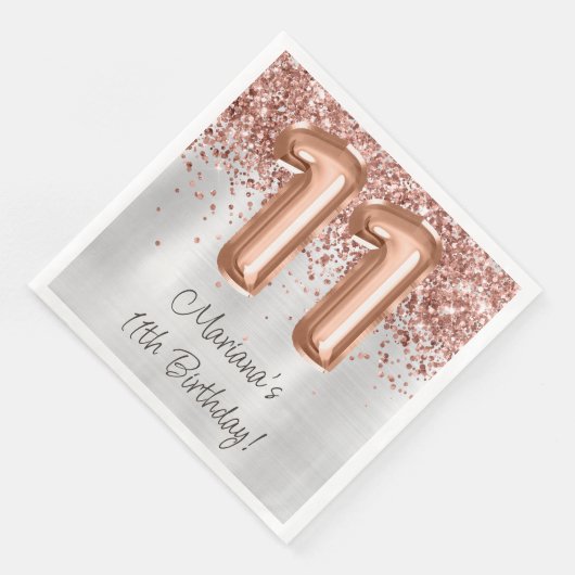 Roos Gold Silver 11e verjaardagsfeestje Servet (Hoek)