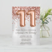 Roos Gold Silver 11e Verjaardagsfeestuitnodiging Kaart (Staand voorkant)
