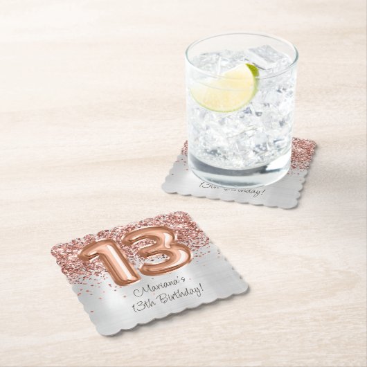 Roos Gold Silver 13e verjaardagsfeestje Kartonnen Onderzetters (Insitu)