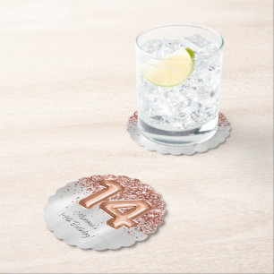 Roos Gold Silver 14e verjaardagsfeestje Kartonnen Onderzetters