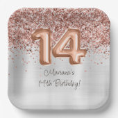 Roos Gold Silver 14e verjaardagsfeestje Papieren Bordje (Voorkant)