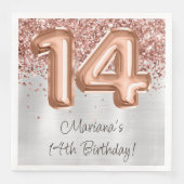 Roos Gold Silver 14e verjaardagsfeestje Servet (Voorkant)