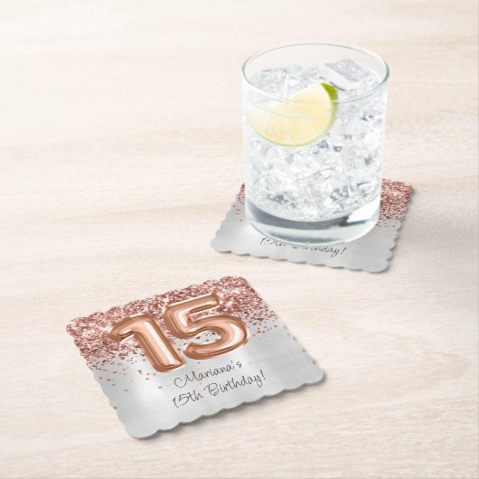 Roos Gold Silver 15e verjaardagsfeestje Kartonnen Onderzetters (Insitu)