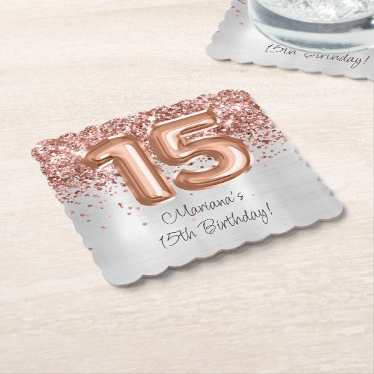 Roos Gold Silver 15e verjaardagsfeestje Kartonnen Onderzetters (Gebogen)