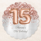 Roos Gold Silver 15e verjaardagsfeestje Kartonnen Onderzetters (Voorkant)