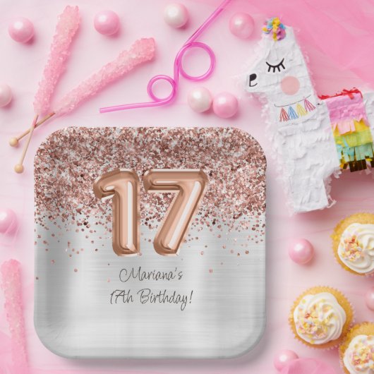 Roos Gold Silver 17e verjaardagsfeestje Papieren Bordje (Feest)
