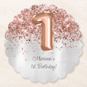 Roos Gold Silver 1e verjaardagsfeestje Kartonnen Onderzetters (Voorkant)