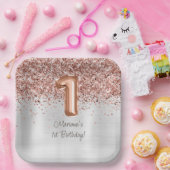 Roos Gold Silver 1e verjaardagsfeestje Papieren Bordje (Feest)