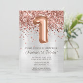 Roos Gold Silver 1e Verjaardagsfeestuitnodiging Kaart (Staand voorkant)
