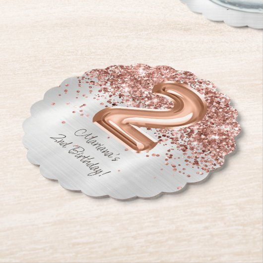 Roos Gold Silver 2e verjaardagsfeestje Kartonnen Onderzetters (Gekanteld)
