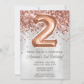 Roos Gold Silver 2e Verjaardagsfeestuitnodiging Kaart (Voorkant)