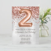 Roos Gold Silver 2e Verjaardagsfeestuitnodiging Kaart (Staand voorkant)