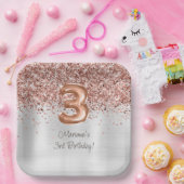 Roos Gold Silver 3e verjaardagsfeestje Papieren Bordje (Feest)