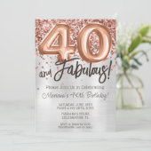Roos Gold Silver 40ste verjaardagsfeestuitnodiging Kaart (Staand voorkant)