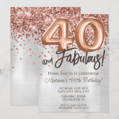 Roos Gold Silver 40ste verjaardagsfeestuitnodiging Kaart (Voorkant / Achterkant)