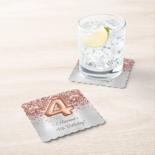 Roos Gold Silver 4e verjaardagsfeestje Kartonnen Onderzetters (Insitu)