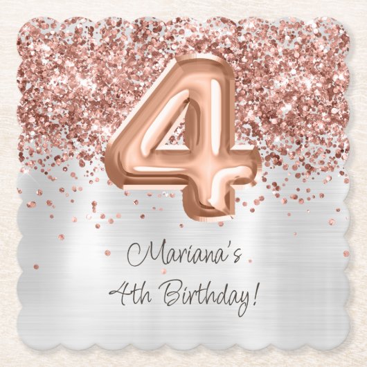 Roos Gold Silver 4e verjaardagsfeestje Kartonnen Onderzetters (Voorkant)