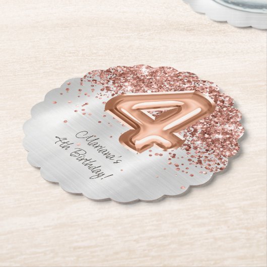 Roos Gold Silver 4e verjaardagsfeestje Kartonnen Onderzetters (Gekanteld)