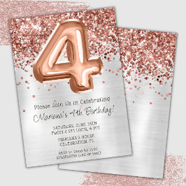 Roos Gold Silver 4e Verjaardagsfeestuitnodiging Kaart