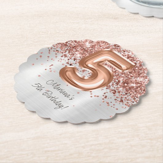 Roos Gold Silver 5e verjaardagsfeestje Kartonnen Onderzetters (Gekanteld)