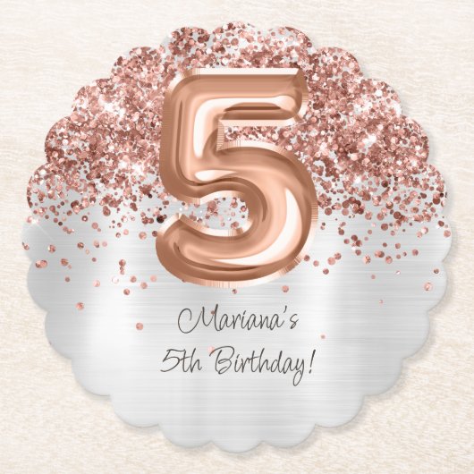 Roos Gold Silver 5e verjaardagsfeestje Kartonnen Onderzetters (Voorkant)