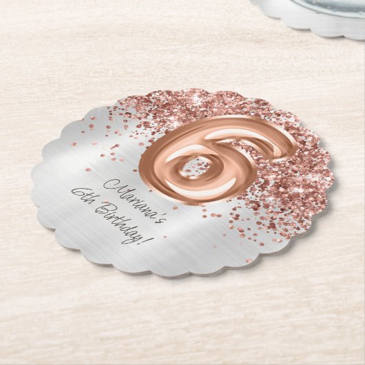 Roos Gold Silver 6e verjaardagsfeestje Kartonnen Onderzetters (Gekanteld)
