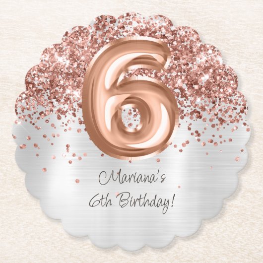 Roos Gold Silver 6e verjaardagsfeestje Kartonnen Onderzetters (Voorkant)