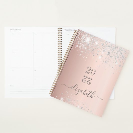 Roos Gold Silver Blush Glitter Monogram 2025 Planner (Display)