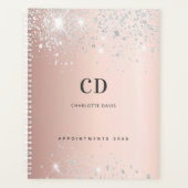 Roos Gold Silver Blush Sparkles Monogram Naam Planner (Voorkant)