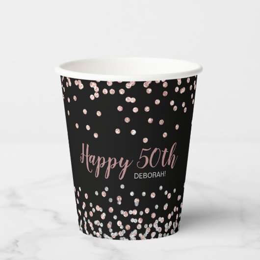Roos Gold Silver Confetti 50ste verjaardagsfeestje Papieren Bekers (Voorkant)