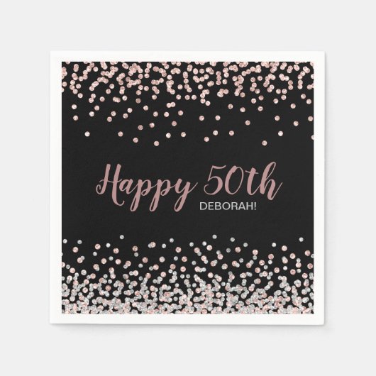 Roos Gold Silver Confetti 50ste verjaardagsfeestje Servet (Voorkant)