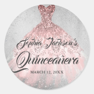 Roos Gold Silver Diamond Sparkle Gown Quinceanera Ronde Sticker