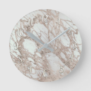Roos Gold Silver Glam Marble Modern Personalized Ronde Klok