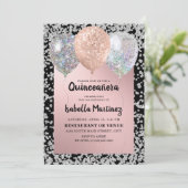 Roos Gold Silver Glitter Balloons Quinceañera Kaart (Staand voorkant)