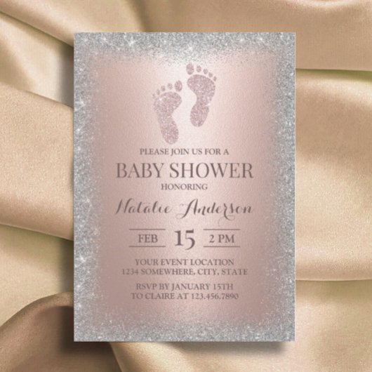 Roos Gold Silver Glitter Boy Girl Baby shower Kaart