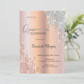 Roos Gold Silver Glitter Drift Quinceañera Kaart (Staand voorkant)