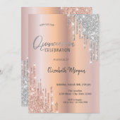 Roos Gold Silver Glitter Drift Quinceañera Kaart (Voorkant / Achterkant)