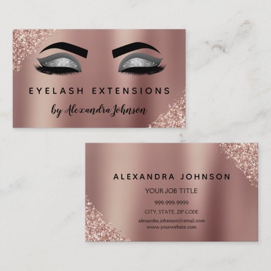 Roos Gold Silver Glitter Eyelash Extensions Visitekaartje (Voorkant / Achterkant)