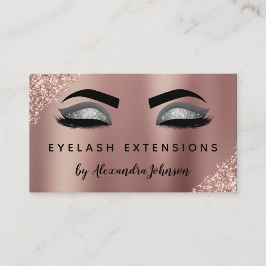 Roos Gold Silver Glitter Eyelash Extensions Visitekaartje (Voorkant)